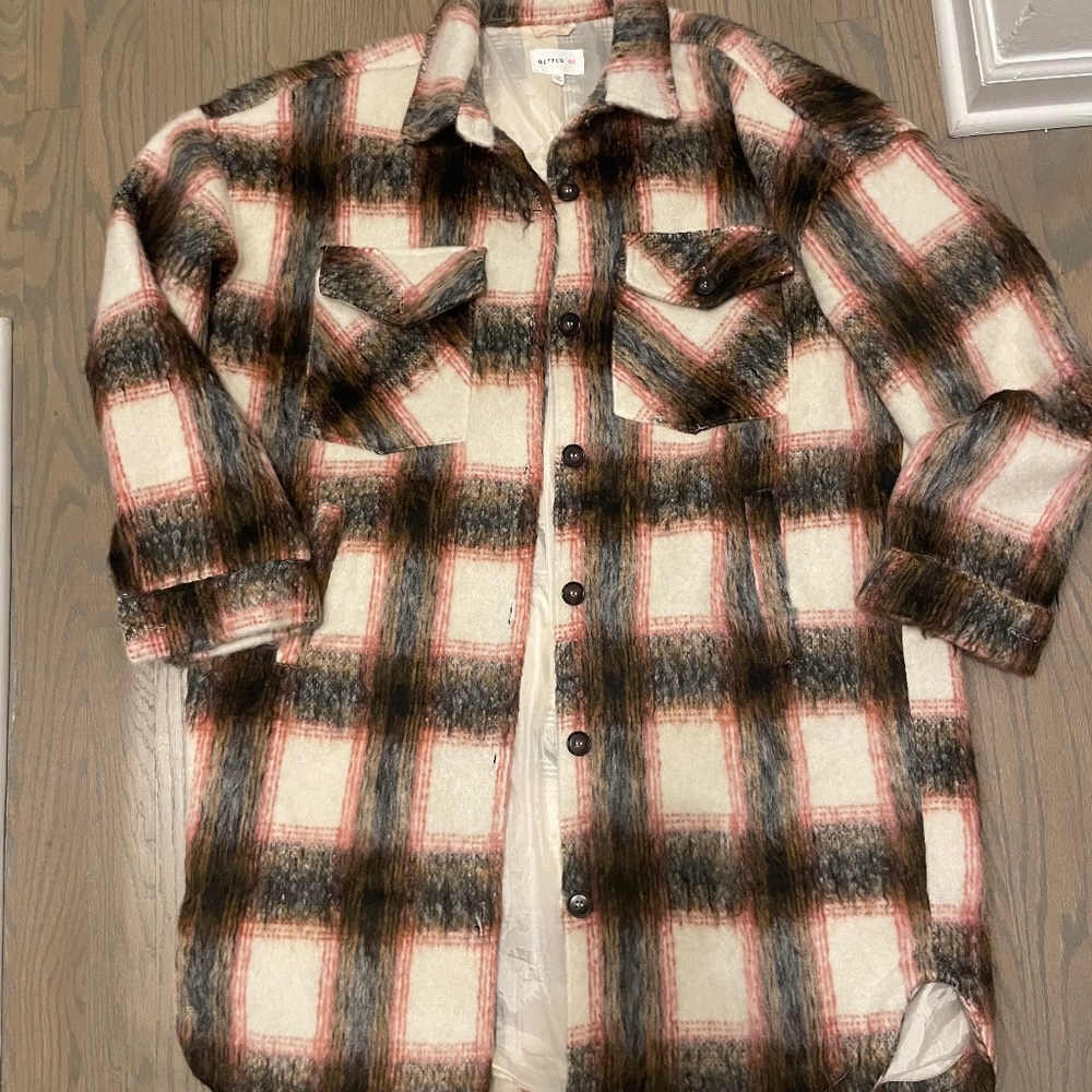 Plaid Sweater Jacket black white and pink